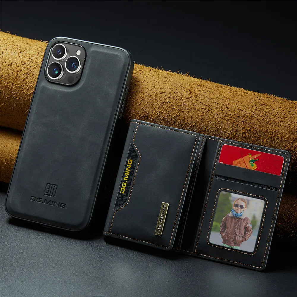 2 in 1 Detachable Magnetic Leather Case for Iphone 17 Pro Max 17 Air 16 16E 15 14 13 12 11 Wallet Cover Cards Holder Pocket