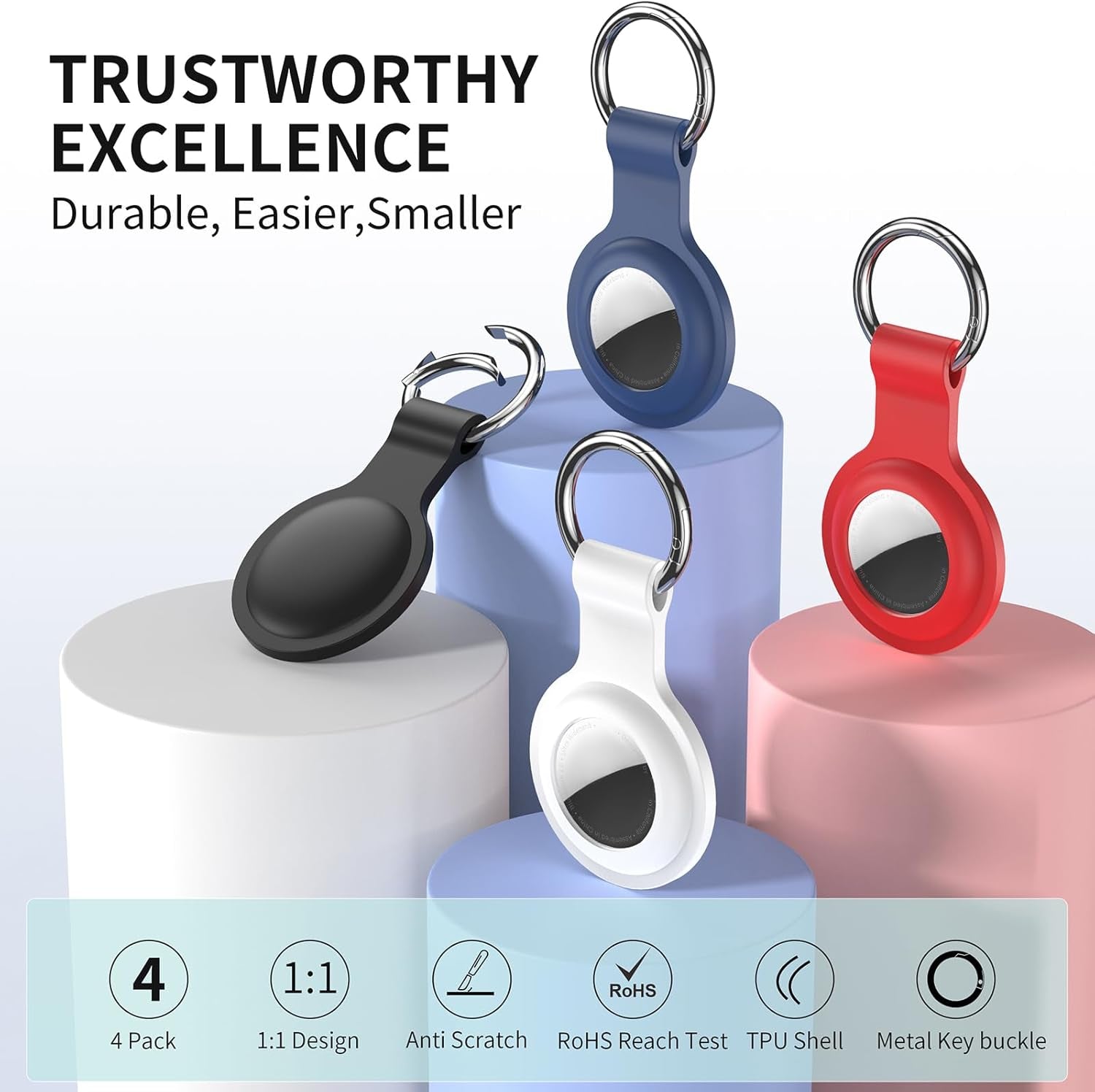 4 Pack Silicone Holder for Airtag,Soft Protective Keychain Case Compatible with Apple Airtags 1St & 2Nd Generation,Key Chain Ring Cover GPS Tracker Item Air Tagfinders for Kids,Bags,Luggages